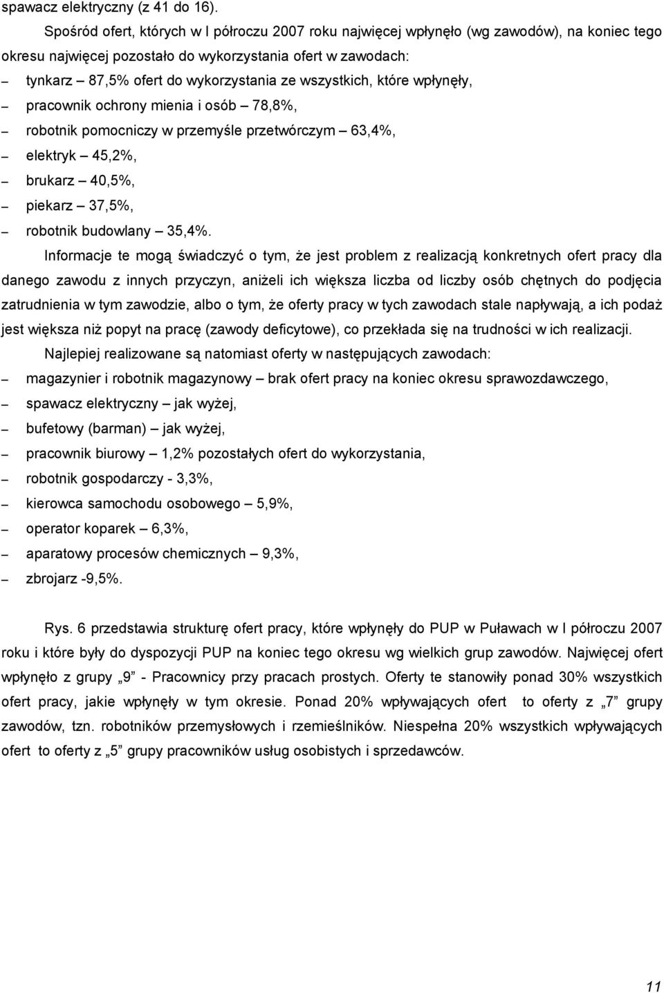 wszystkich, które wpłynęły, pracownik ochrony mienia i osób 78,8%, robotnik pomocniczy w przemyśle przetwórczym 63,4%, elektryk 45,2%, brukarz 40,5%, piekarz 37,5%, robotnik budowlany 35,4%.