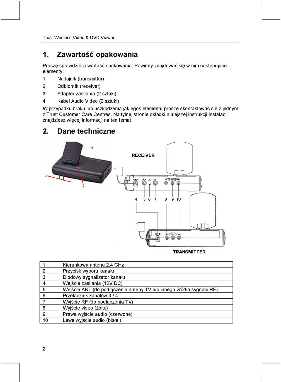 Na tylnej stronie okładki niniejszej instrukcji instalacji znajdziesz więcej informacji na ten temat. 2. Dane techniczne 1 Kierunkowa antena 2.