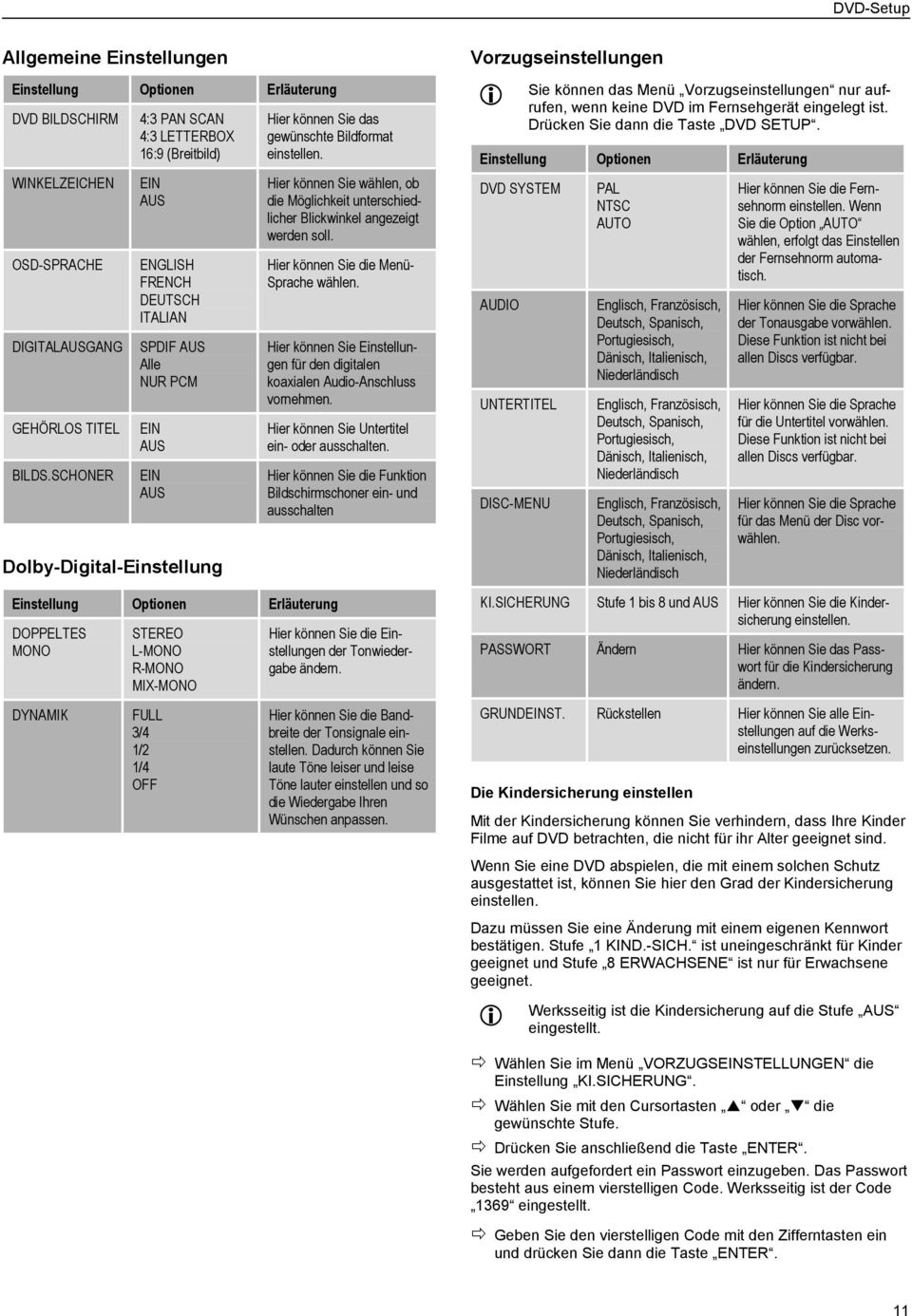 einstellen. Hier können Sie wählen, ob die Möglichkeit unterschiedlicher Blickwinkel angezeigt werden soll. Hier können Sie die Menü- Sprache wählen.