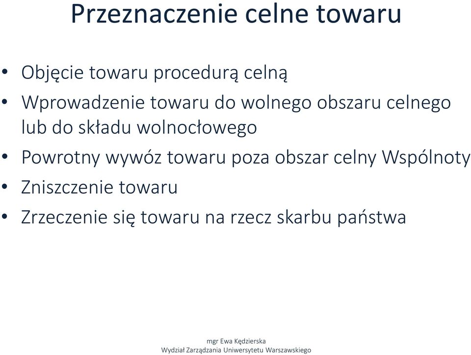 wolnocłowego Powrotny wywóz towaru poza obszar celny