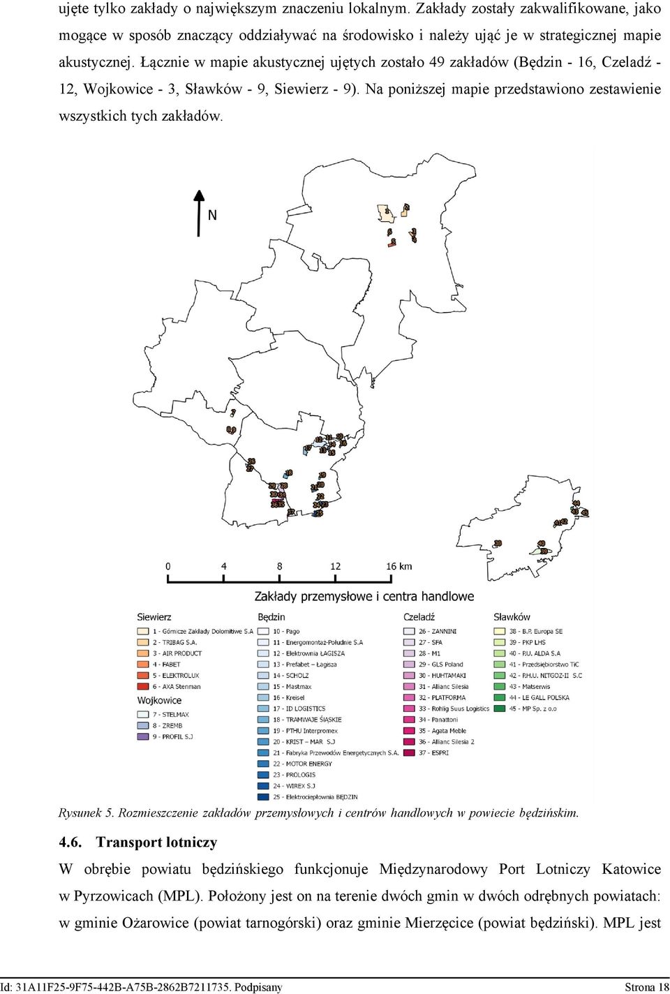 Rysunek 5. Rozmieszczenie zakładów przemysłowych i centrów handlowych w powiecie będzińskim. 4.6.
