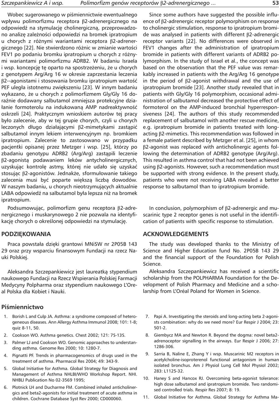 bromek ipratropium u chorych z różnymi wariantami receptora β2-adrenergicznego [22].