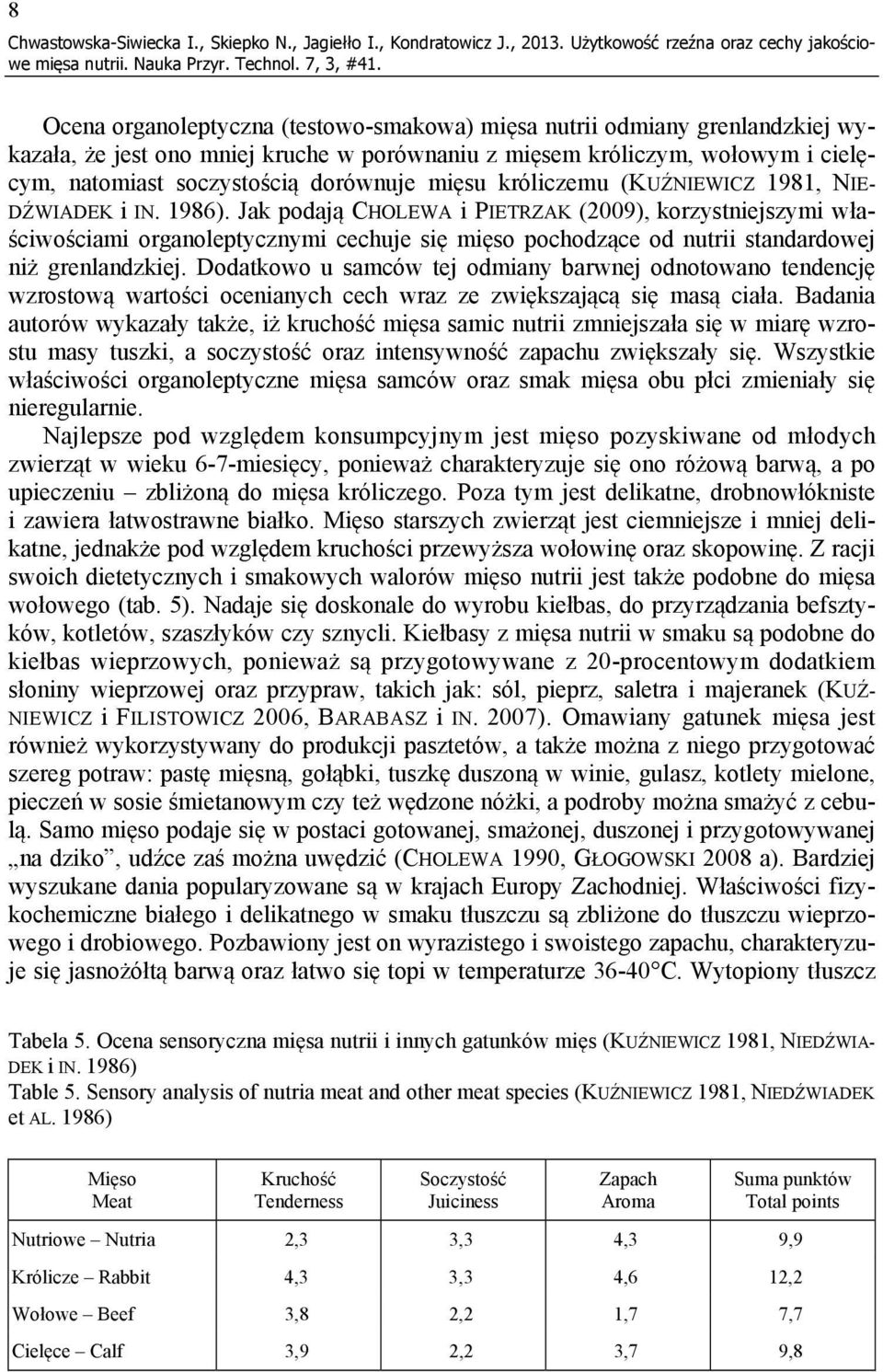 cielęcym, natomiast soczystością dorównuje mięsu króliczemu (KUŹNIEWICZ 1981, NIE- DŹWIADEK i IN. 1986).