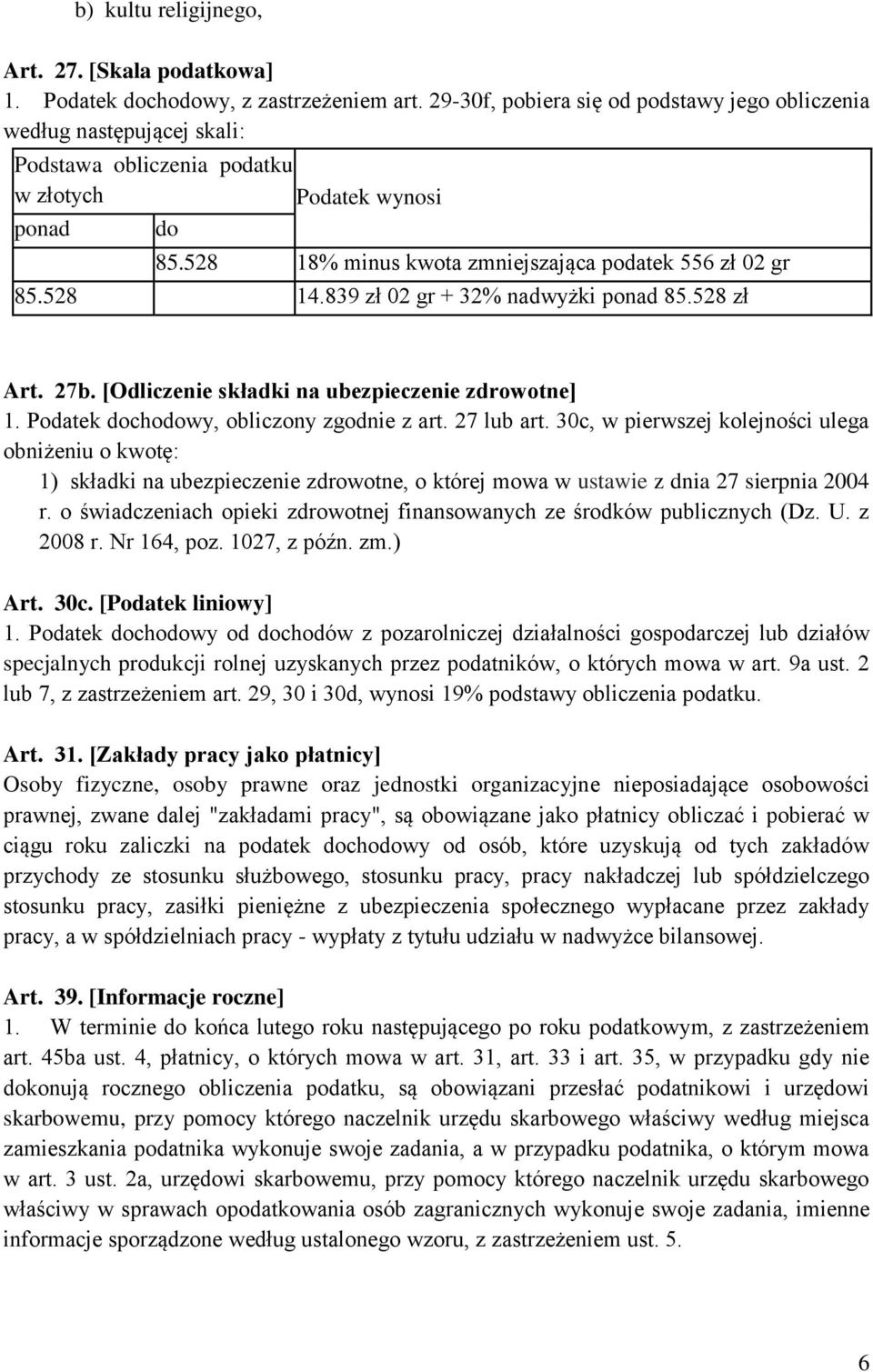 528 14.839 zł 02 gr + 32% nadwyżki ponad 85.528 zł Art. 27b. [Odliczenie składki na ubezpieczenie zdrowotne] 1. Podatek dochodowy, obliczony zgodnie z art. 27 lub art.