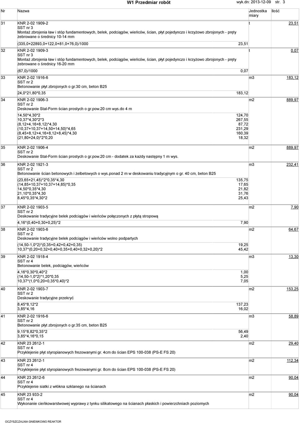 (335,0+22893,0+122,0+81,0+76,0)/1000 23,51 32 KNR 2-02 1909-3 Monaż zbrojenia ław i sóp fundamenowych, belek, podciągów, wieńców, ścian, pły pojedynczo i krzyżowo zbrojonych - pręy żebrowane o