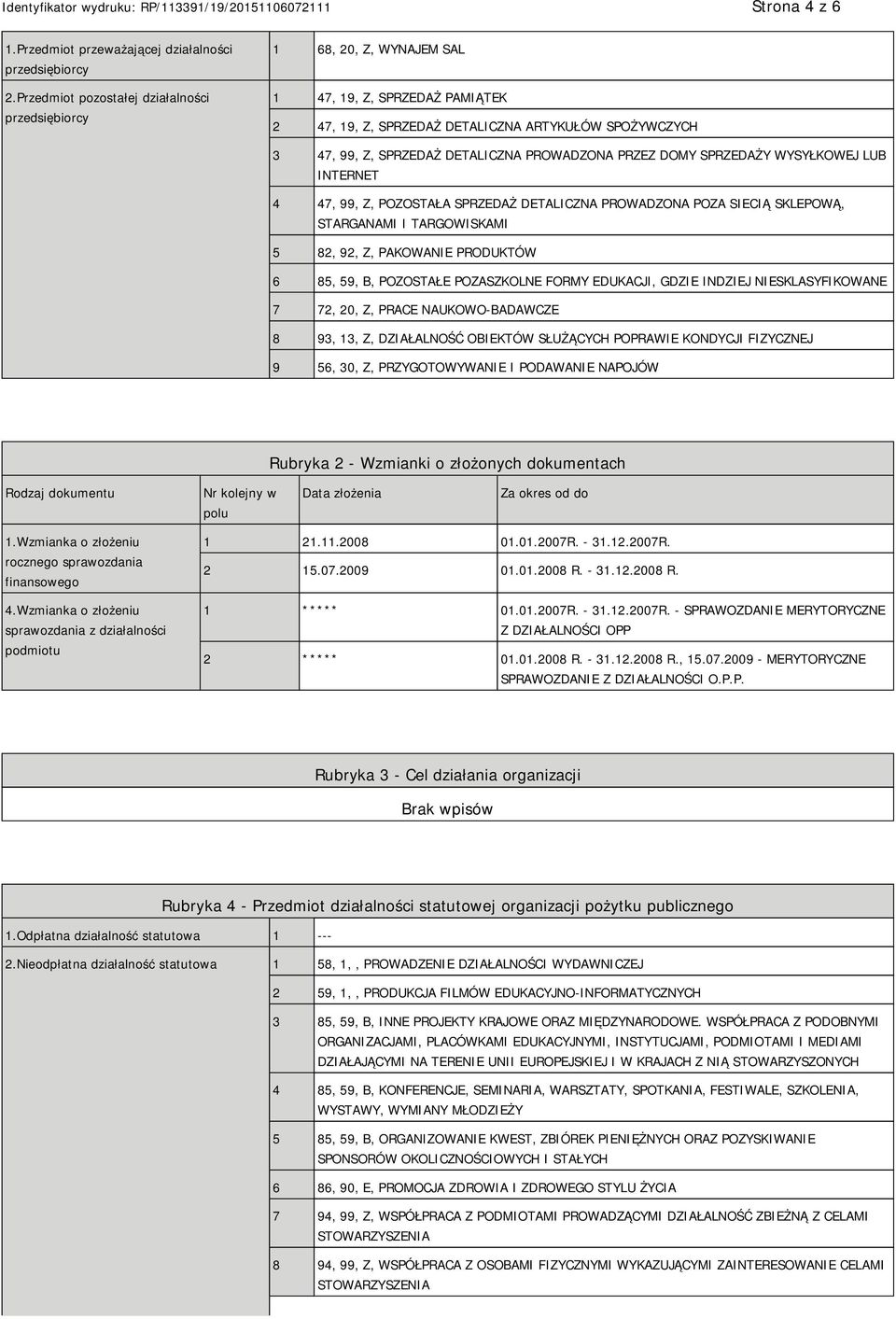 PROWADZONA PRZEZ DOMY SPRZEDAŻY WYSYŁKOWEJ LUB INTERNET 4 47, 99, Z, POZOSTAŁA SPRZEDAŻ DETALICZNA PROWADZONA POZA SIECIĄ SKLEPOWĄ, STARGANAMI I TARGOWISKAMI 5 82, 92, Z, PAKOWANIE PRODUKTÓW 6 85,