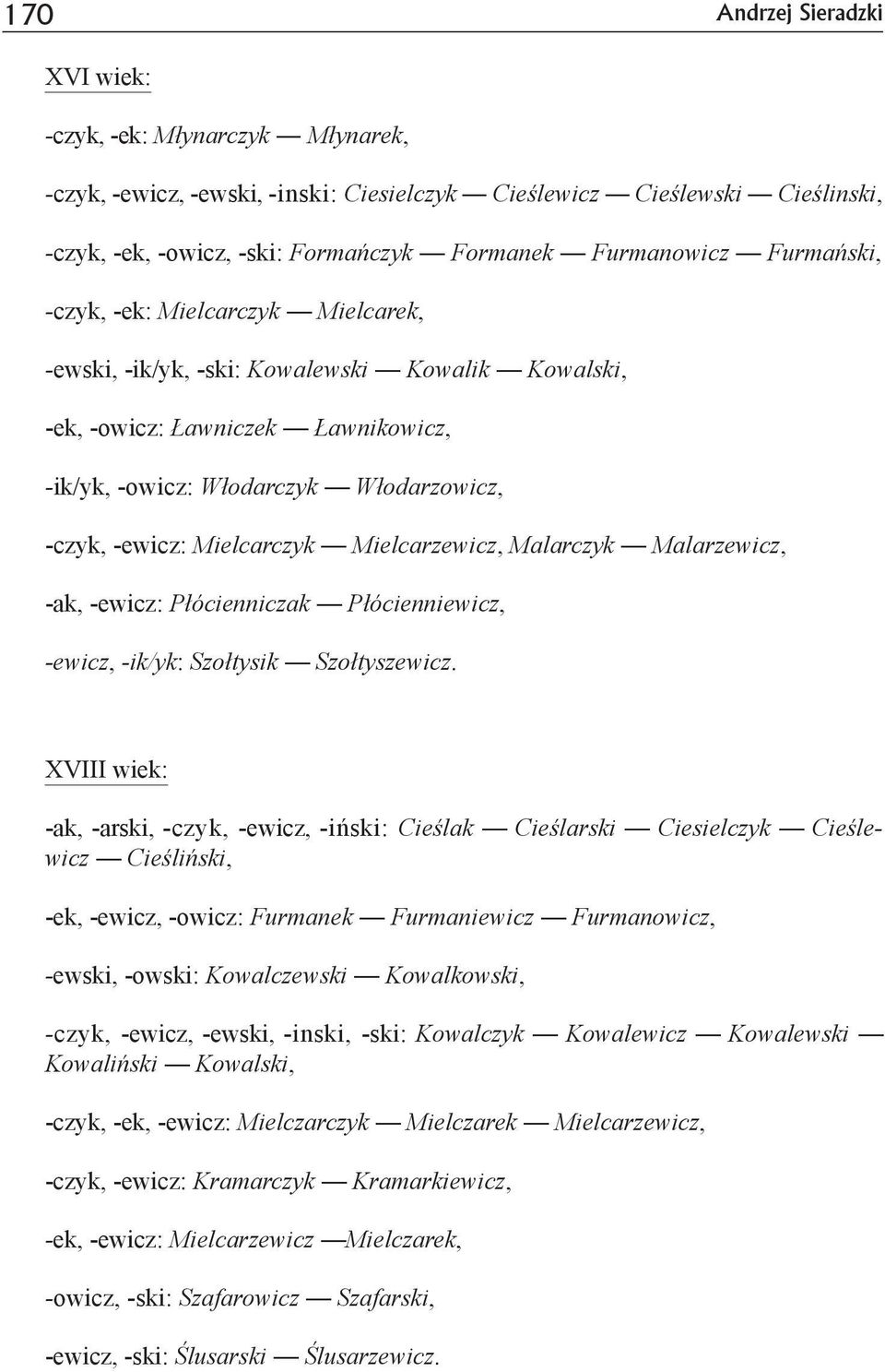 Malarczyk Malarzewicz, -ak, -ewicz: Płócienniczak Płócienniewicz, -ewicz, -ik/yk: Szołtysik Szołtyszewicz.