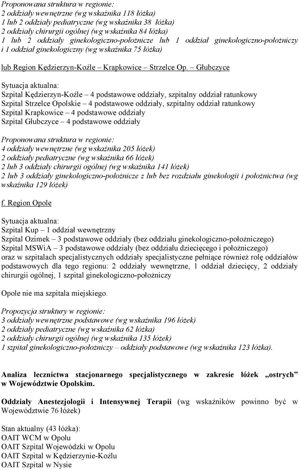 Głubczyce Sytuacja aktualna: Szpital Kędzierzyn-Koźle 4 podstawowe oddziały, szpitalny oddział ratunkowy Szpital Strzelce Opolskie 4 podstawowe oddziały, szpitalny oddział ratunkowy Szpital