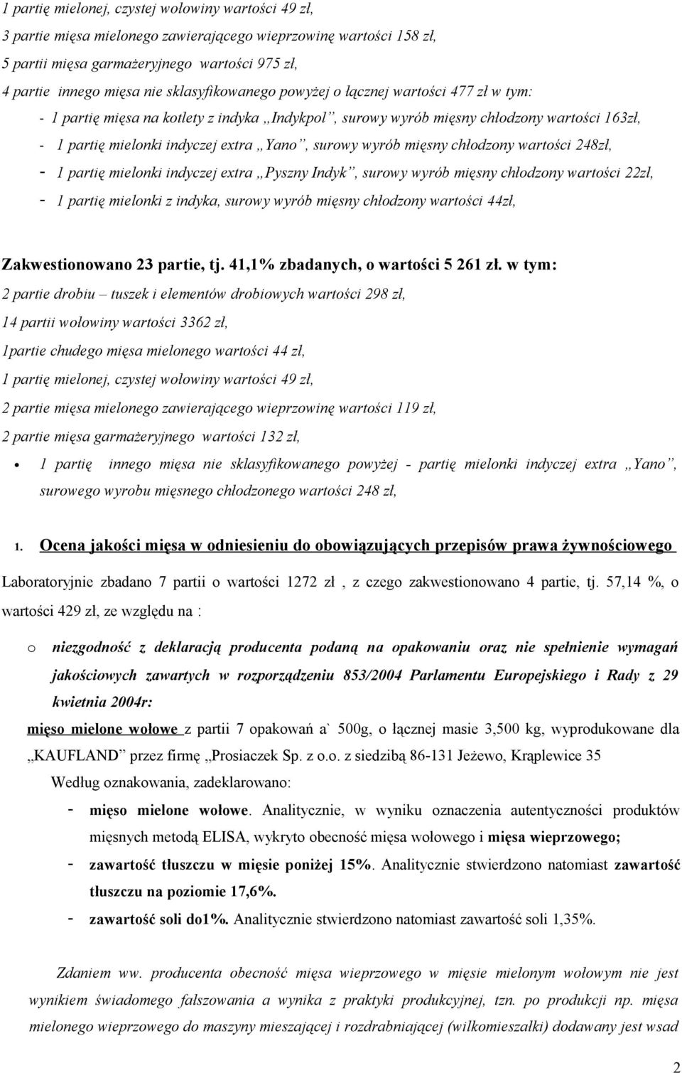 248zł, - 1 partię mielnki indyczej extra Pyszny Indyk, surwy wyrób mięsny chłdzny wartści 22zł, - 1 partię mielnki z indyka, surwy wyrób mięsny chłdzny wartści 44zł, Zakwestinwan 23 partie, tj.