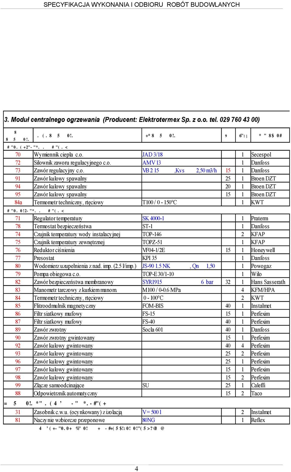 o. VB 2 15,Kvs 2,50 m3/h 15 1 Danfoss 91 Zawór kulowy spawalny 25 1 Broen DZT 94 Zawór kulowy spawalny 20 1 Broen DZT 95 Zawór kulowy spawalny 15 1 Broen DZT 84a Termometr techniczny, rtęciowy T100 /