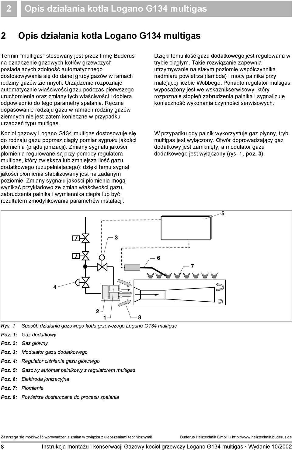 Urządzenie rozpoznaje automatycznie właściwości gazu podczas pierwszego uruchomienia oraz zmiany tych właściwości i dobiera odpowiednio do tego parametry spalania.