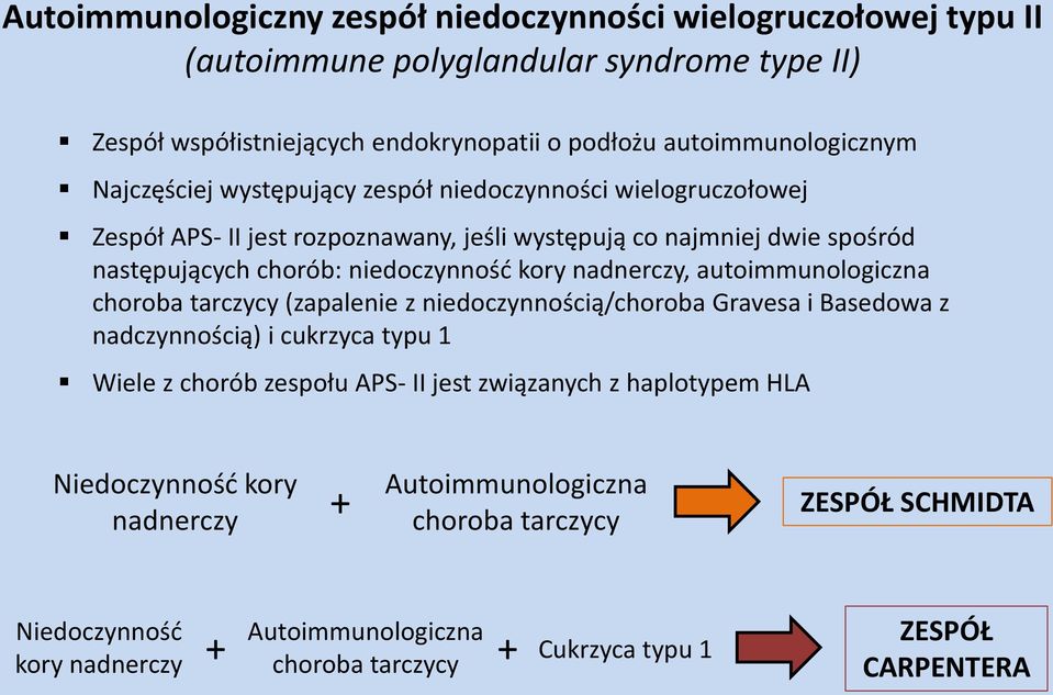 nadnerczy, autoimmunologiczna choroba tarczycy (zapalenie z niedoczynnością/choroba Gravesa i Basedowa z nadczynnością) i cukrzyca typu 1 Wiele z chorób zespołu APS- II jest związanych z