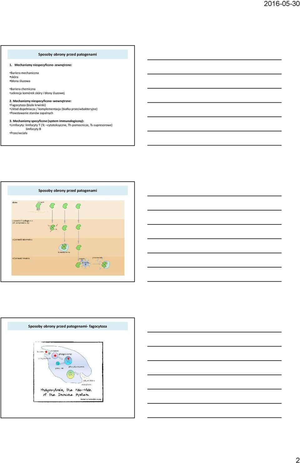 Mechanizmy niespecyficzne- wewnętrzne: Fagocytoza (białe krwinki) Układ dopełniacza / komplementacja (białka przeciwbakteryjne) Powstawanie