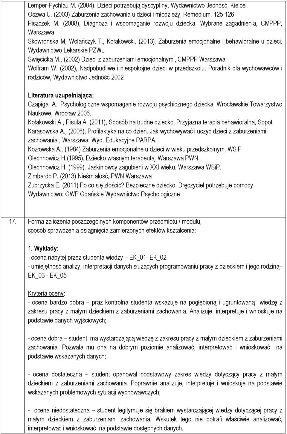 Wydawnictwo Lekarskie PZWL Święcicka M., (02) Dzieci z zaburzeniami emocjonalnymi, CMPPP Warszawa Wolfram W. (02), Nadpobudliwe i niespokojne dzieci w przedszkolu.