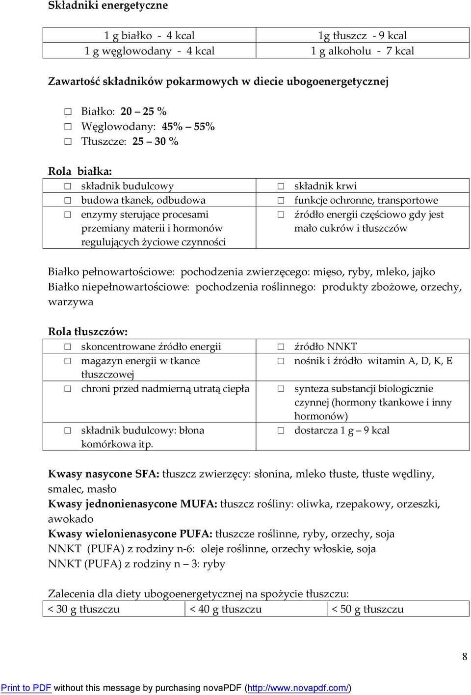 ochronne, transportowe źródło energii częściowo gdy jest mało cukrów i tłuszczów Białko pełnowartościowe: pochodzenia zwierzęcego: mięso, ryby, mleko, jajko Białko niepełnowartościowe: pochodzenia