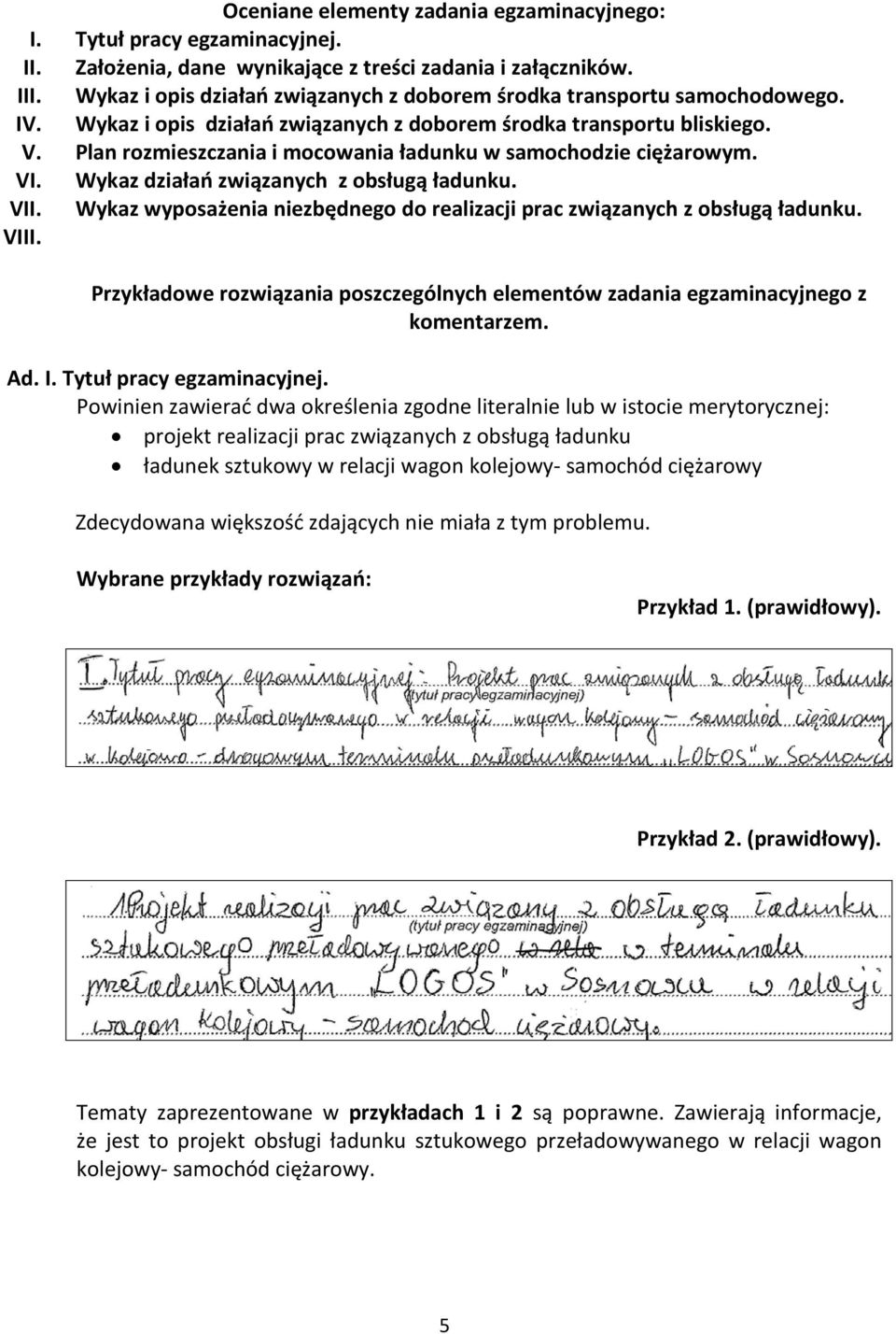 Plan rozmieszczania i mocowania ładunku w samochodzie ciężarowym. VI. Wykaz działań związanych z obsługą ładunku. VII. Wykaz wyposażenia niezbędnego do realizacji prac związanych z obsługą ładunku.