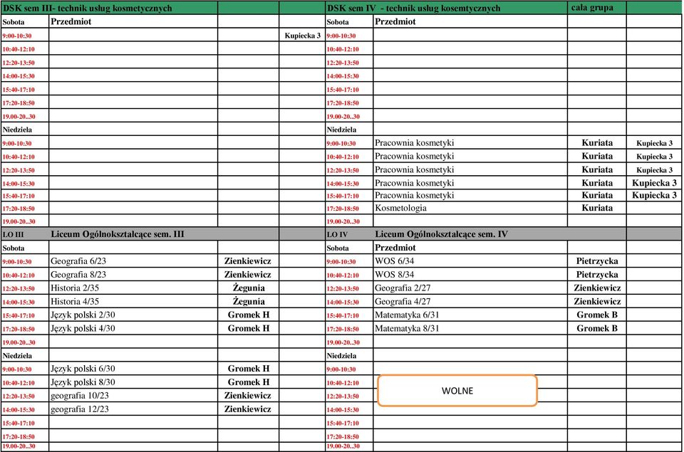 III LO IV Liceum Ogólnokształcące sem.