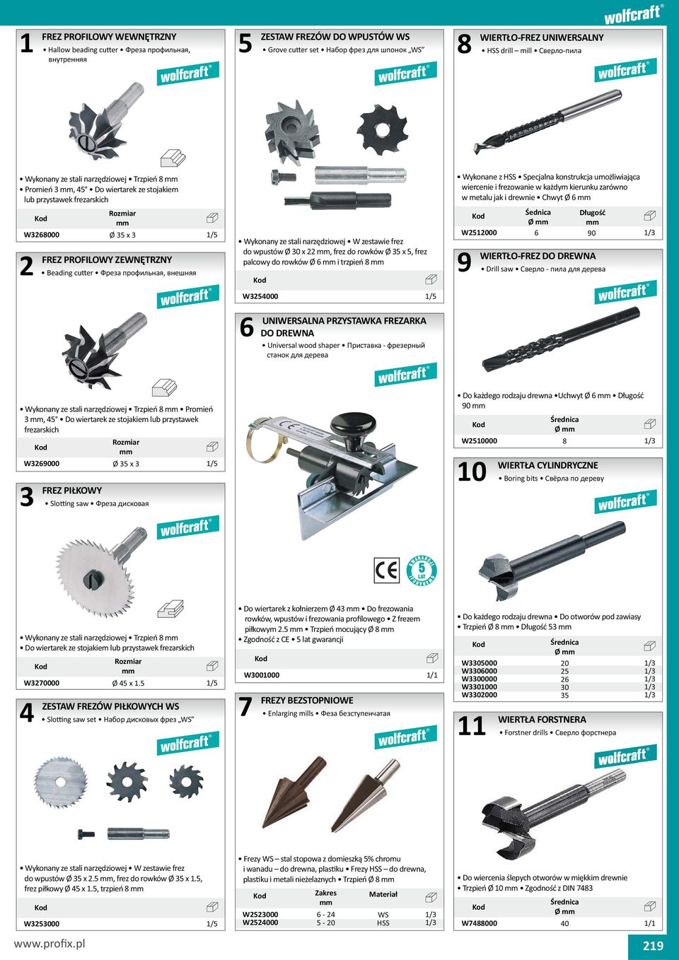 trzpie W000 UNIWERSALNA PRZYSTAWKA FREZARKA DO DREWNA Universal wood shaper - Wykonane z HSS Specjalna konstrukcja umo liwiaj ca wiercenie i frezowanie w ka dym kierunku zarówno w metalu jak i