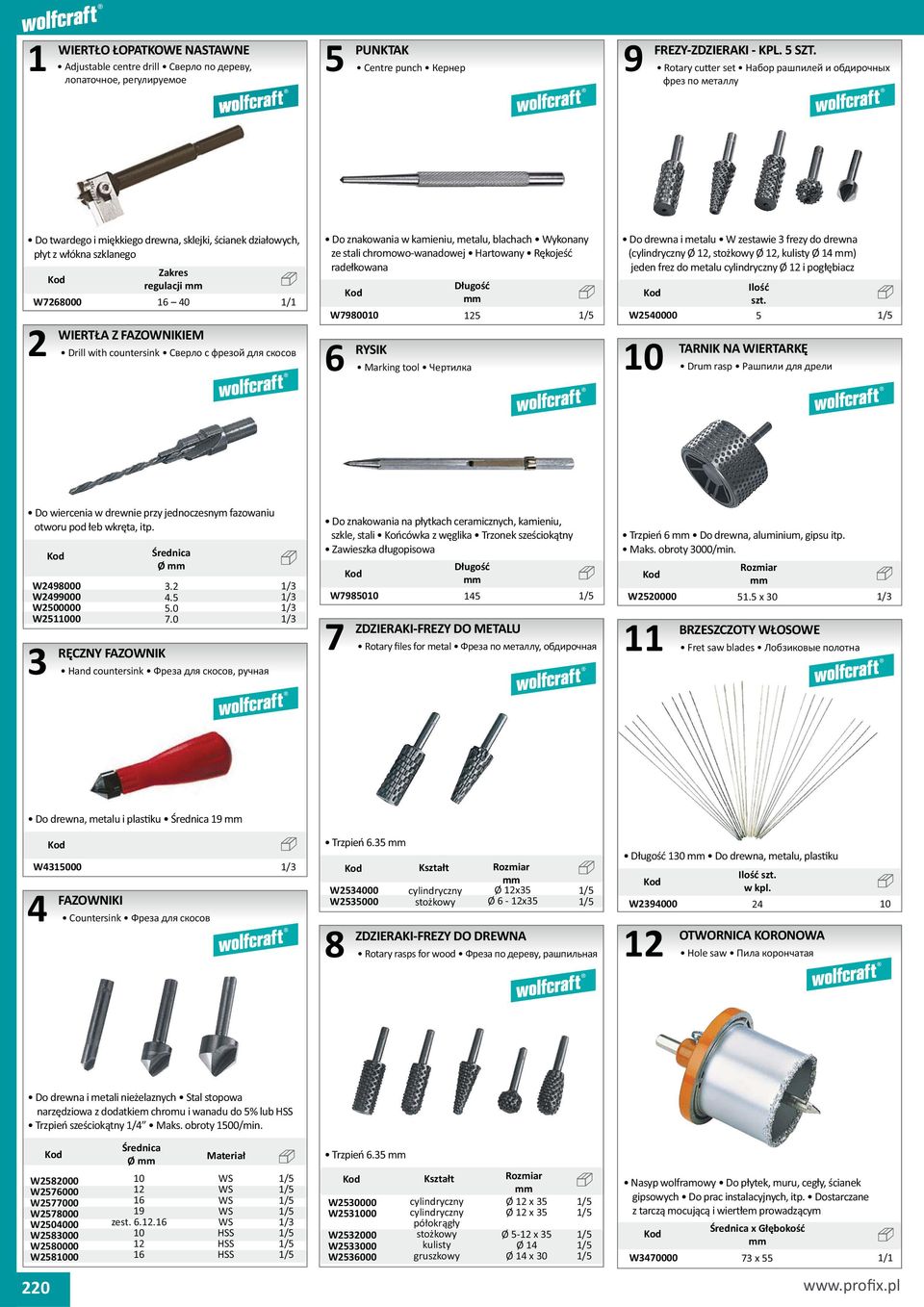 metalu, blachach Wykonany ze stali chromowo-wanadowej Hartowany R koje rade kowana W00 1 RYSIK Markin tool Do drewna i metalu W zestawie frezy do drewna (cylindryczny Ø 1, sto kowy Ø 1, kulisty Ø 1 )