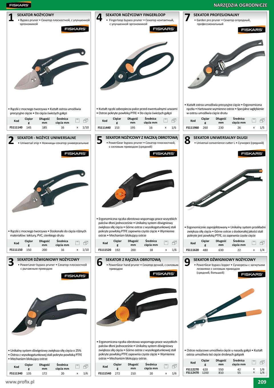 ci cia wie ych a zi ci cia FS11 1 1 1 x 1/ SEKATOR NO YCOWY Z RACZK OBROTOW PowerGear bypass pruner, ( ) Kszta t ostrza umo liwia precyzyjne ci cie Eronomiczna r czka Hartowane wymienne ostrze