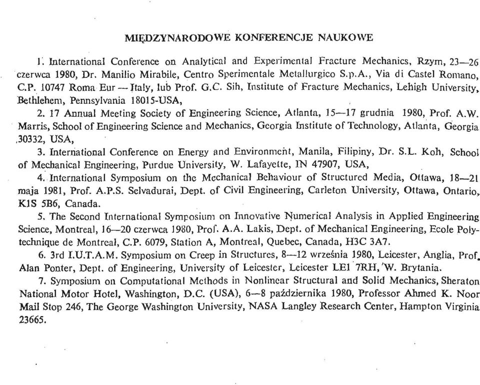 17 Annual Meeting Society of Engineering Science, Atlanta, 15 17 grudnia 1980, Prof. A.W.