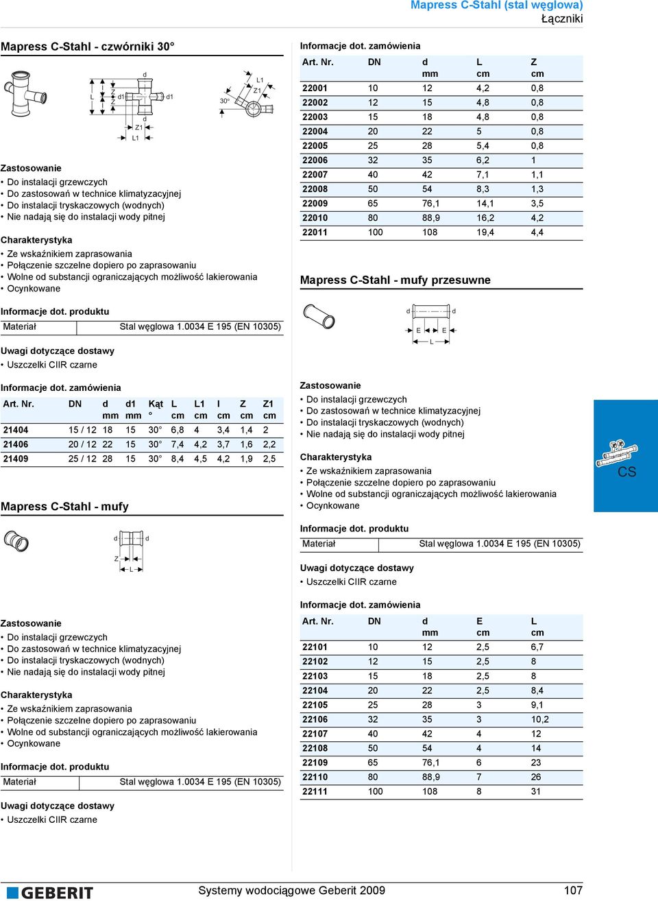 DN Mapre C-Stahl - mufy przeuwne 22001 10 12 4,2 0,8 22002 12 15 4,8 0,8 22003 15 18 4,8 0,8 22004 20 22 5 0,8 22005 25 28 5,4 0,8 22006 32 35 6,2 1 22007 40 42 7,1 1,1 22008 50 54 8,3 1,3 22009 65