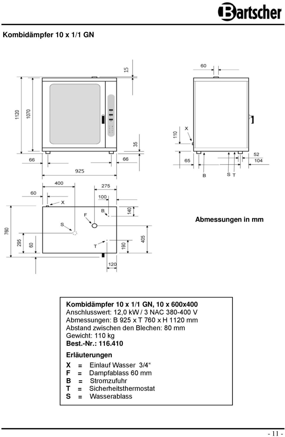 zwischen den Blechen: 80 mm Gewicht: 110 kg Best.-Nr.: 116.