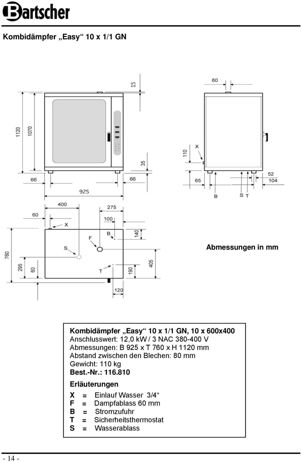zwischen den Blechen: 80 mm Gewicht: 110 kg Best.-Nr.: 116.