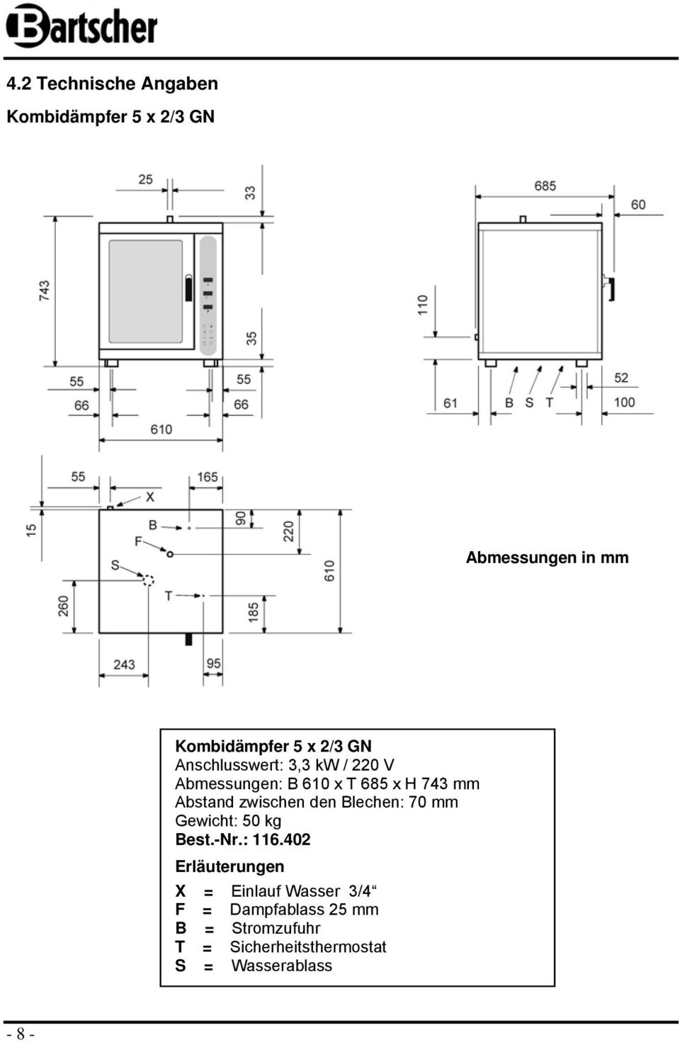 den Blechen: 70 mm Gewicht: 50 kg Best.-Nr.: 116.