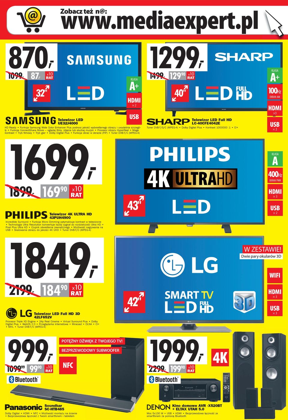 0 Przeglądarka internetowa Miracast DLNA CI+ MHL Tuner DVB-T/C (MPEG-4) 2 Telewizor LED UE32J4000 HD Ready Funkcja Samsung Wide Color Enhancer Plus podnosi jakość wyświetlanego obrazu i uwydatnia