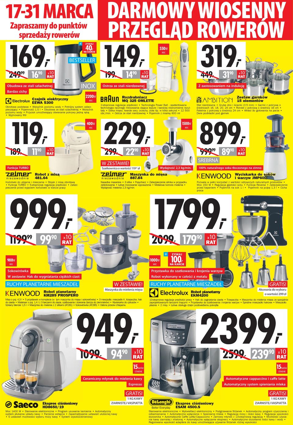 zestawie: Hak do wygniatania ciężkich ciast RUCHY PLANETARNE MIESZADEŁ NA KARCIE BESTSELLER INOX 2200W Ostrza ze stali nierdzewnej Szatkownica o wartości 119 99 zł Robot planetarny KM289 PROSPERO