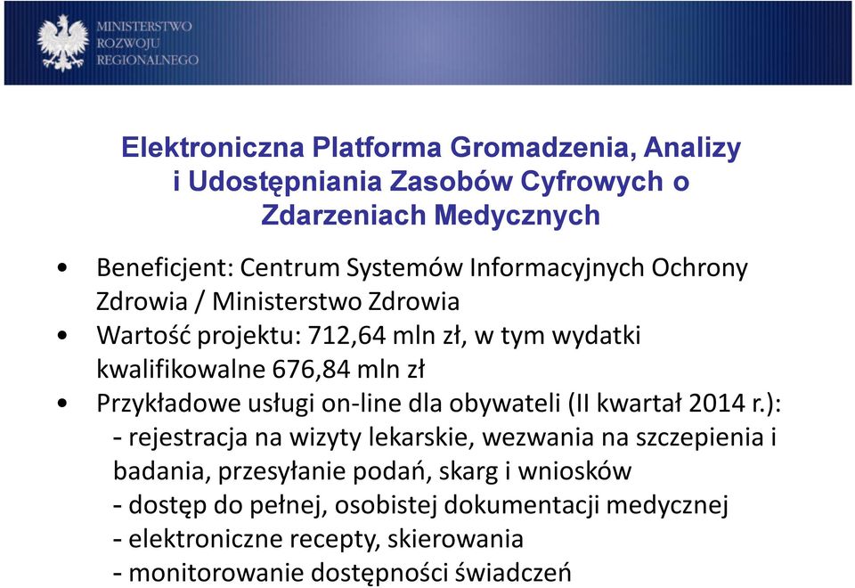 Przykładowe usługi on-line dla obywateli (II kwartał 2014 r.