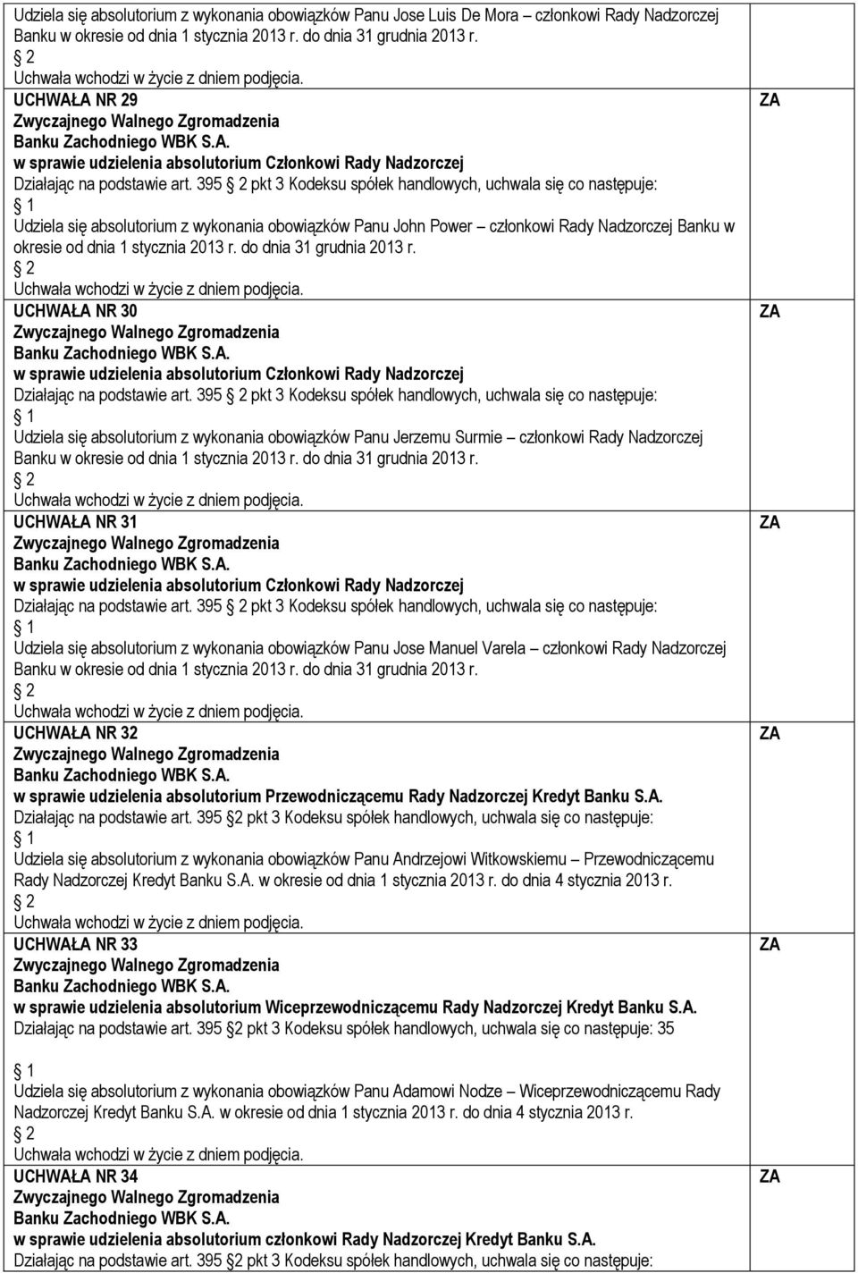 do dnia 31 grudnia 2013 r. UCHWAŁA NR 30 Działając na podstawie art.