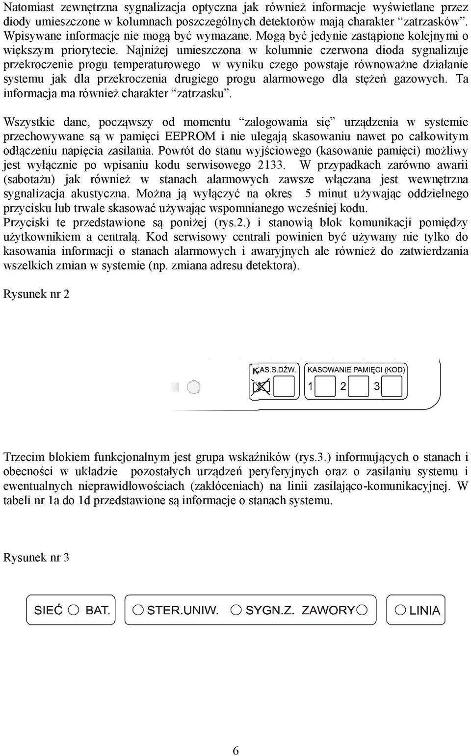 Najniżej umieszczona w kolumnie czerwona dioda sygnalizuje przekroczenie progu temperaturowego w wyniku czego powstaje równoważne działanie systemu jak dla przekroczenia drugiego progu alarmowego dla