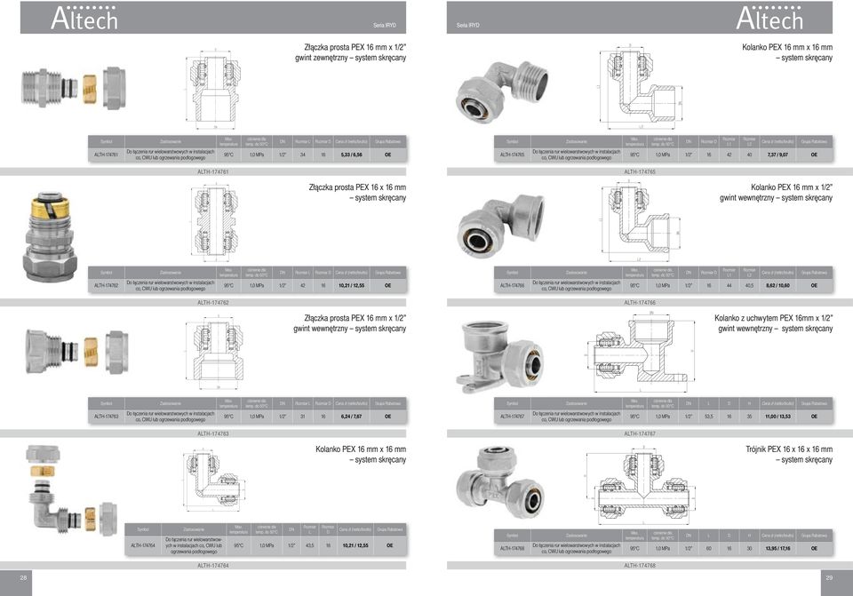 do 50 C DN Rozmiar L Rozmiar D 95 C 1,0 MPa 1/2 34 16 5,33 / 6,56 OE ALTH-174765 Zastosowanie Do łączenia rur wielowarstwowych w instalacjach co, CWU lub  do 50 C DN Rozmiar D Rozmiar L1 Rozmiar L2