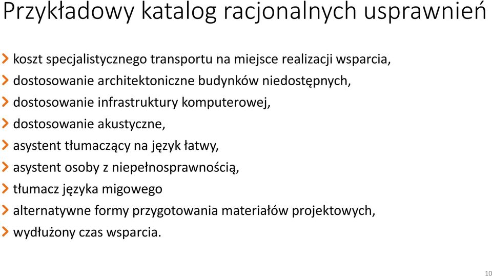 komputerowej, dostosowanie akustyczne, asystent tłumaczący na język łatwy, asystent osoby z