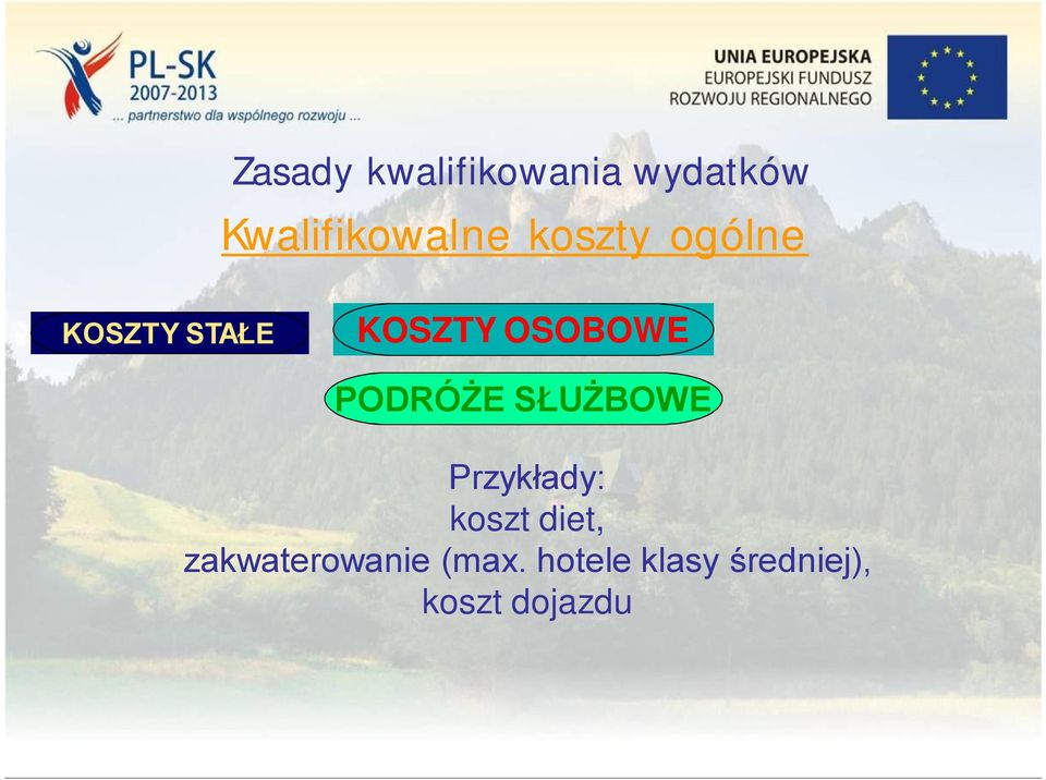 Przykłady: koszt diet, zakwaterowanie