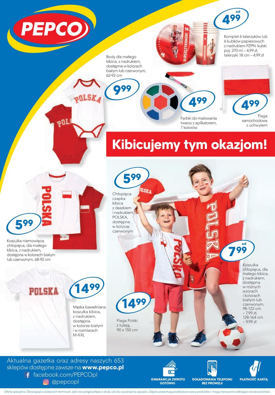 5 99 5 99 Chłopięca czapka kibica z daszkiem i nadrukiem POLSKA, czerwonym Koszulka niemowlęca chłopięca, dla małego kibica, z nadrukiem, w kolorach białym lub czerwonym, 68-92 cm Męska bawełniana