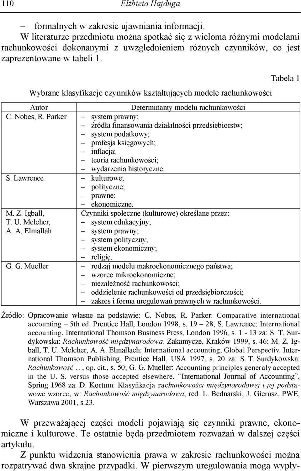 Wybrane klasyfikacje czynników kształtujących modele rachunkowości Autor Determinanty modelu rachunkowości C. Nobes, R.