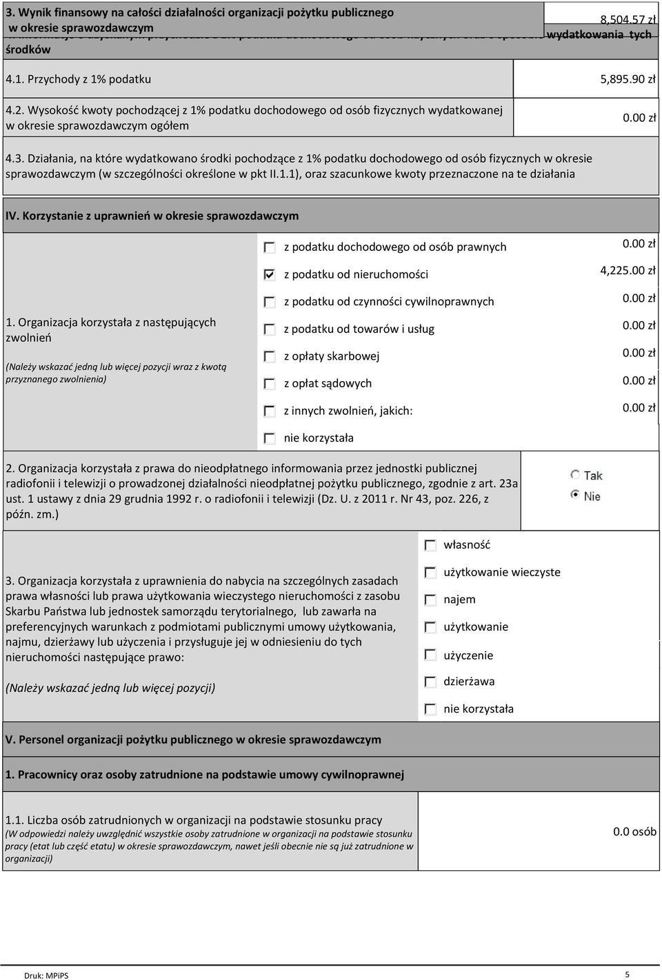 Wysokość kwoty pochodzącej z 1% podatku dochodowego od osób fizycznych wydatkowanej w okresie ogółem 4.3.