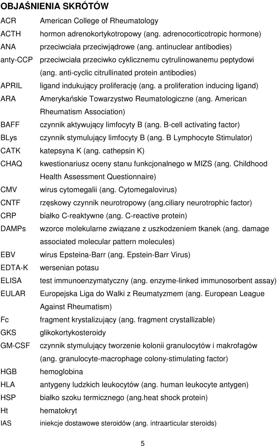 a proliferation inducing ligand) ARA Amerykańskie Towarzystwo Reumatologiczne (ang. American Rheumatism Association) BAFF czynnik aktywujący limfocyty B (ang.