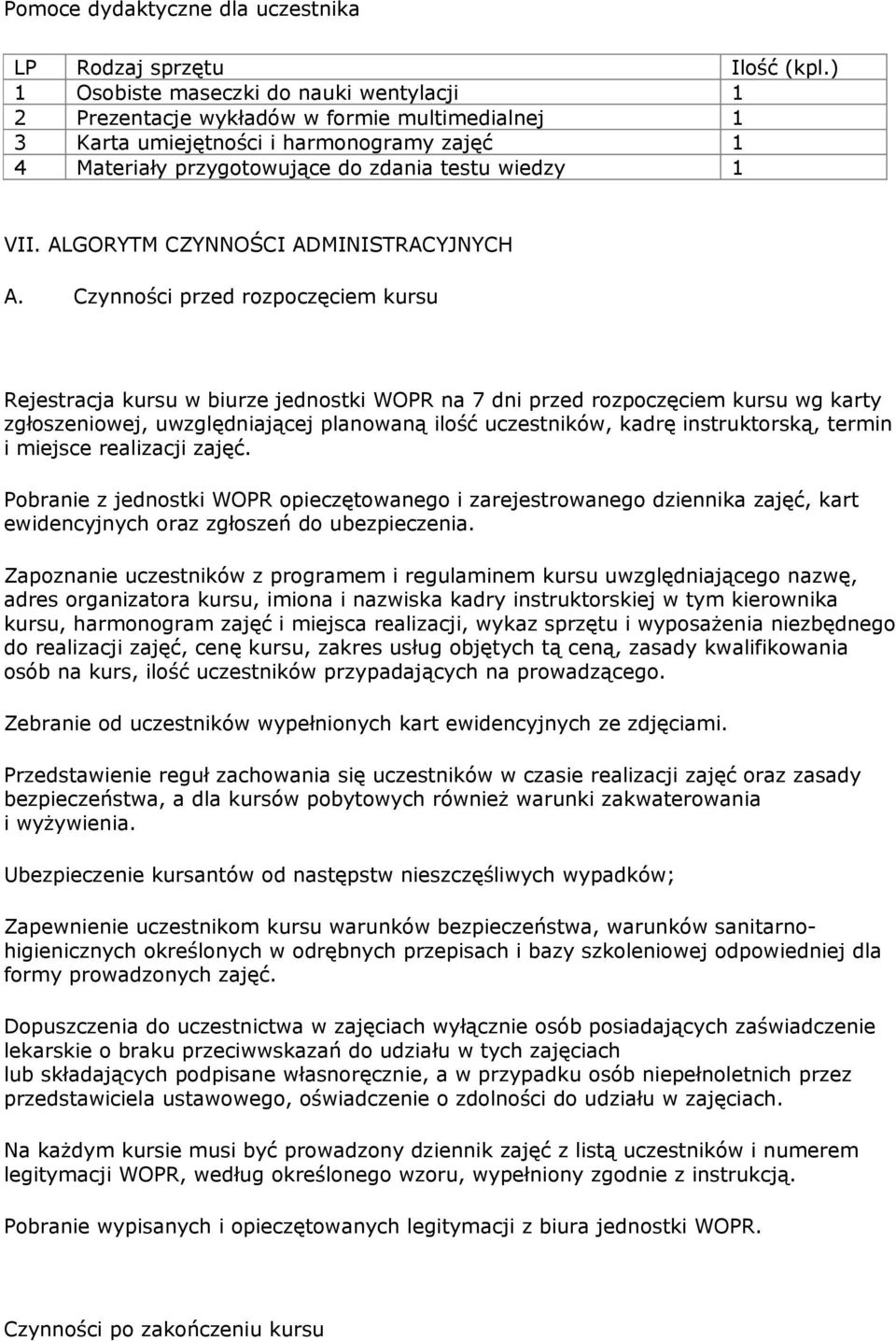 ALGORYTM CZYNNOŚCI ADMINISTRACYJNYCH A.