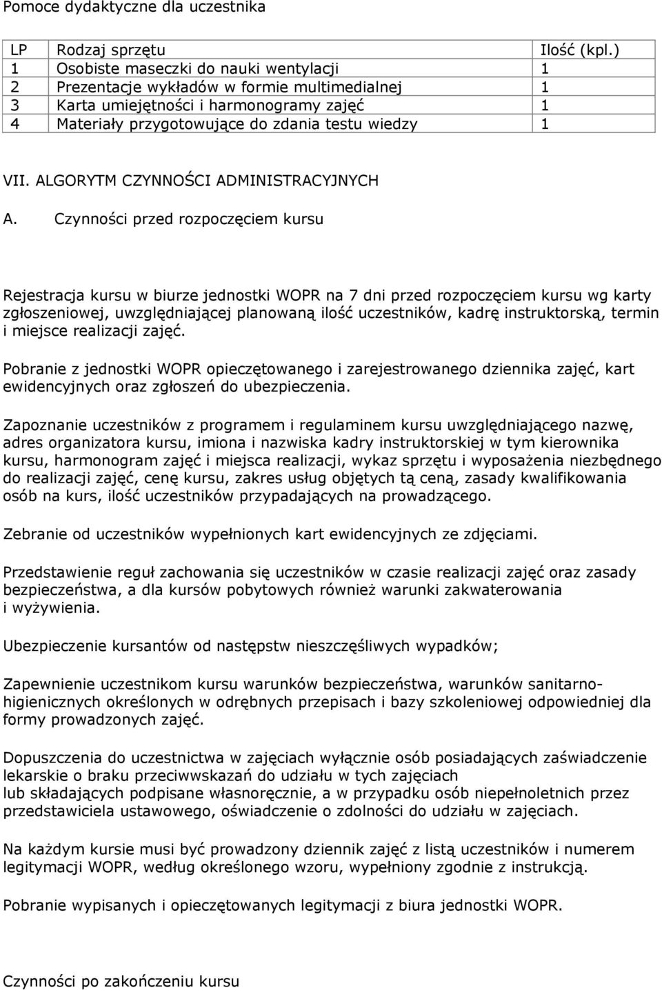 ALGORYTM CZYNNOŚCI ADMINISTRACYJNYCH A.