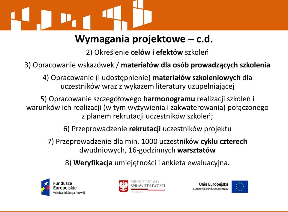 szkoleniowych dla uczestników wraz z wykazem literatury uzupełniającej 5) Opracowanie szczegółowego harmonogramu realizacji szkoleń i warunków ich