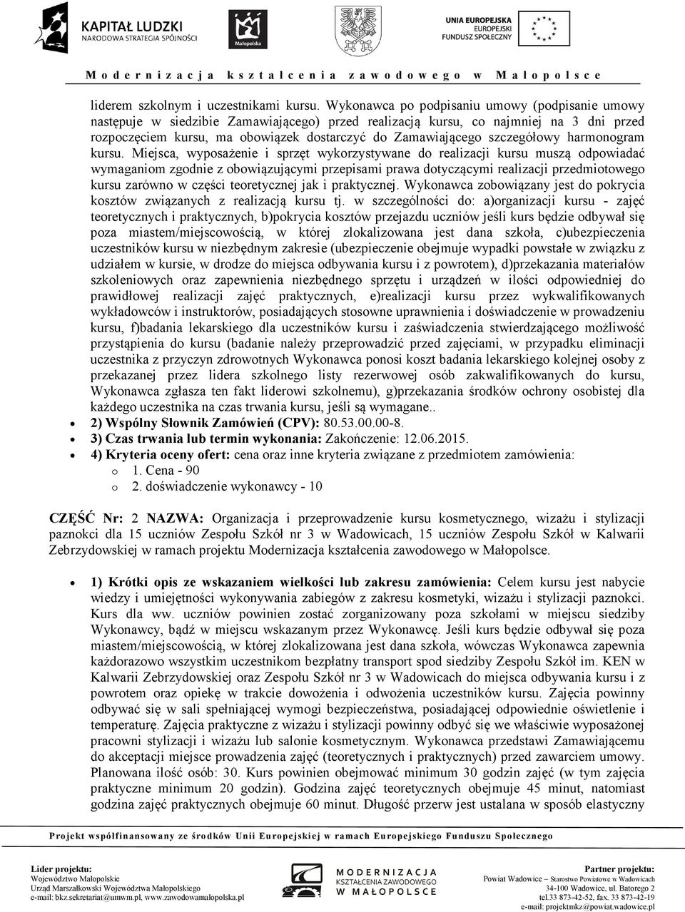 szczegółowy harmonogram kursu.