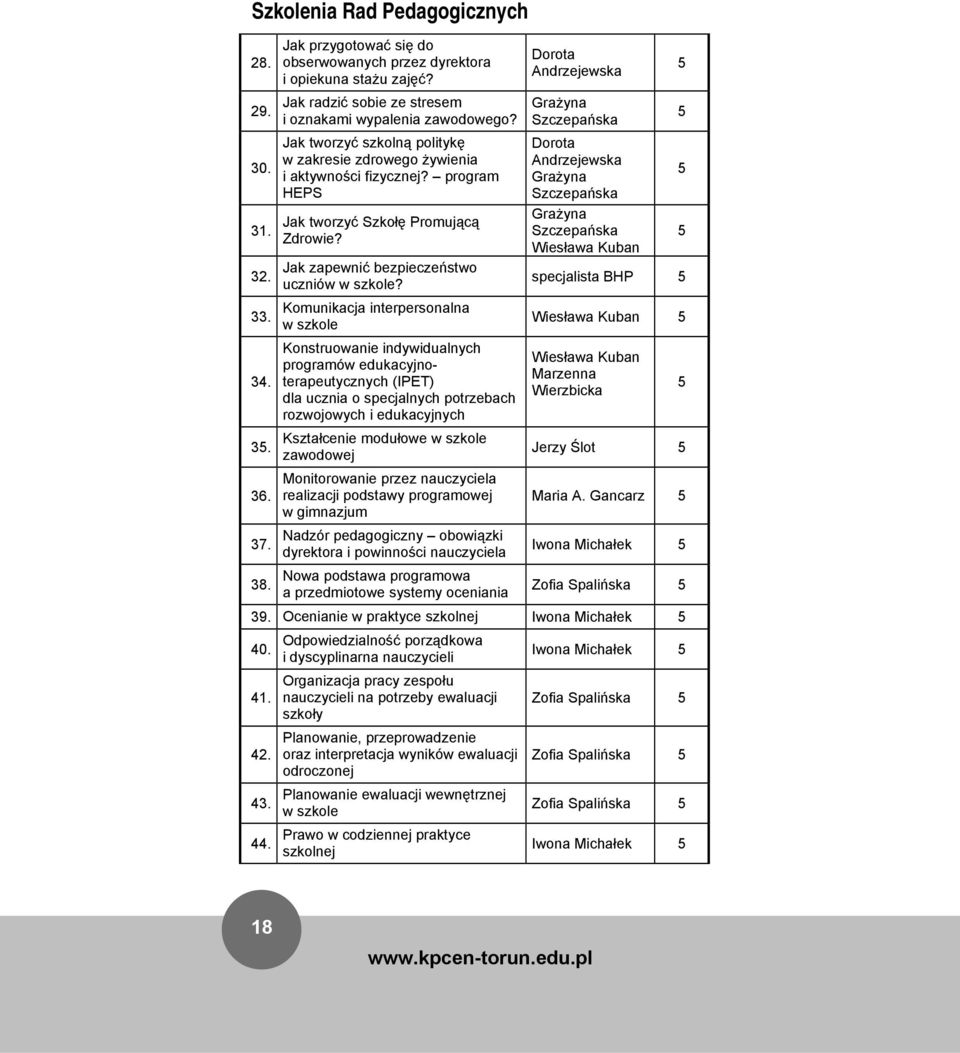 Komunikacja interpersonalna w szkole Konstruowanie indywidualnych programów edukacyjnoterapeutycznych (IPET) dla ucznia o specjalnych potrzebach rozwojowych i edukacyjnych Kształcenie modułowe w