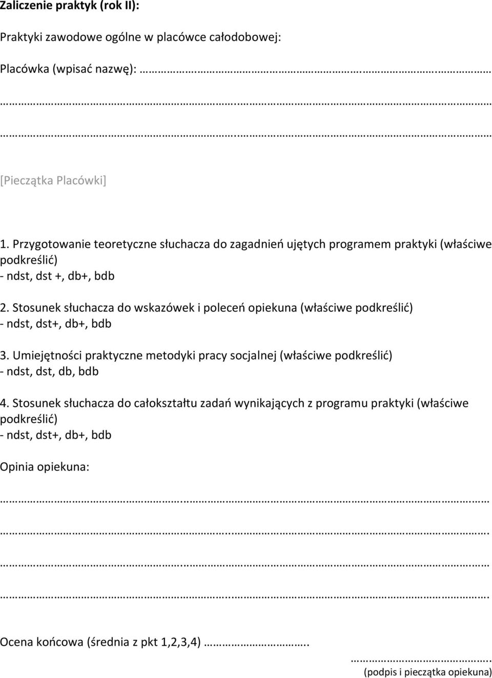 Stosunek słuchacza do wskazówek i poleceń opiekuna (właściwe 3.