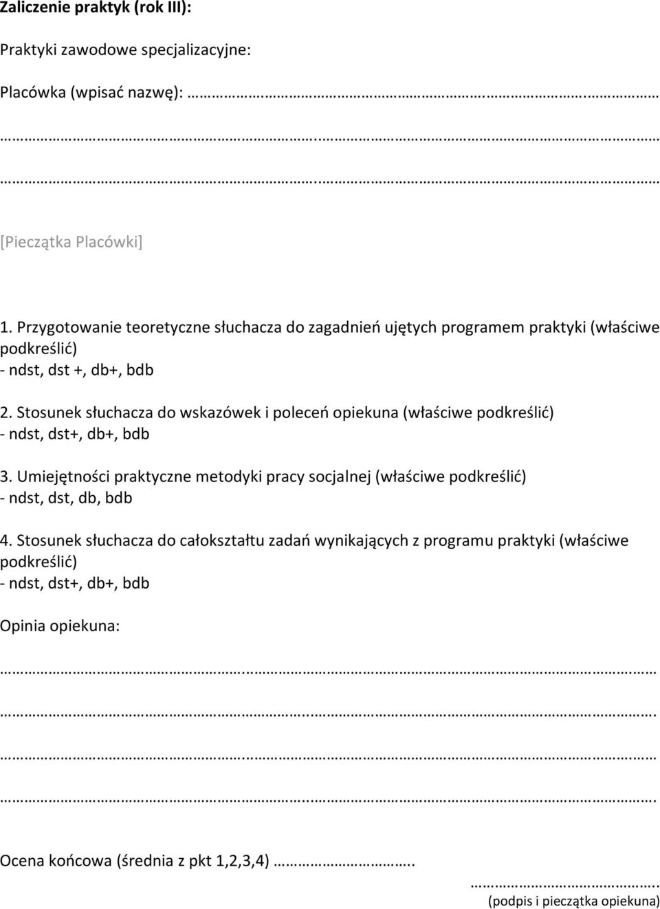 Stosunek słuchacza do wskazówek i poleceń opiekuna (właściwe 3.