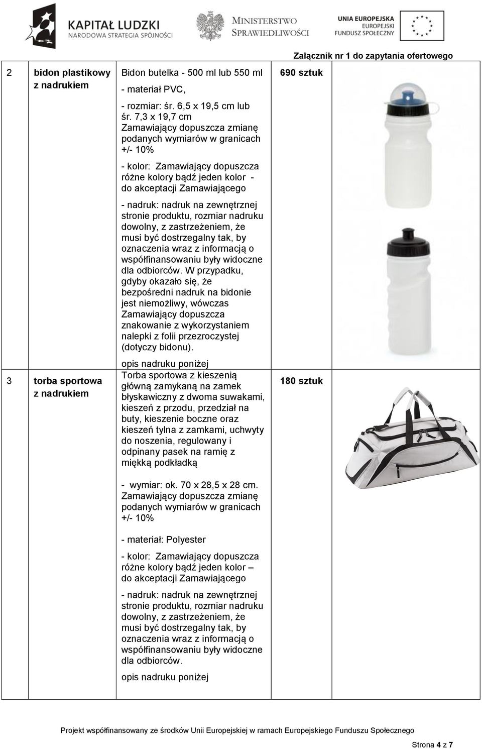 zewnętrznej stronie produktu, rozmiar nadruku dowolny, z zastrzeżeniem, że musi być dostrzegalny tak, by oznaczenia wraz z informacją o współfinansowaniu były widoczne dla odbiorców.