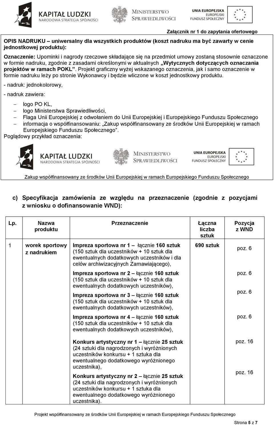 Projekt graficzny wyżej wskazanego oznaczenia, jak i samo oznaczenie w formie nadruku leży po stronie Wykonawcy i będzie wliczone w koszt jednostkowy produktu.